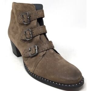 PAUL GREEN Soho Moto Studded Buckle 8.5 (9.5) Brown Block Heel Ankle Booties